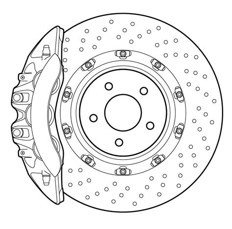 Vector line drawing of automotive disc brakes with slotted rotors ...