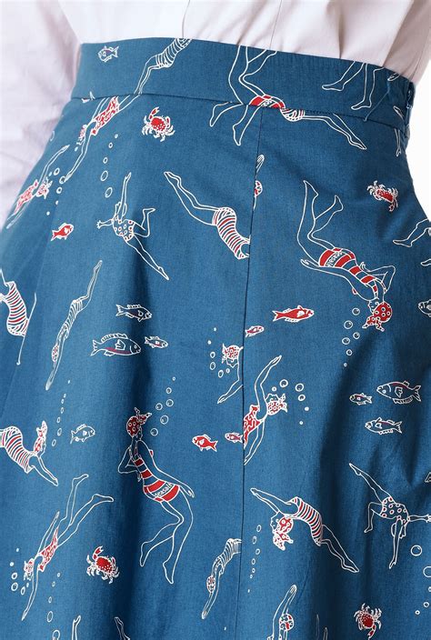 Shop Swim print cotton poplin skirt | eShakti