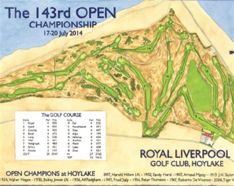 Signed 2014 Open Championship Course Map of Royal Liverpool Golf Club (Hoylake)