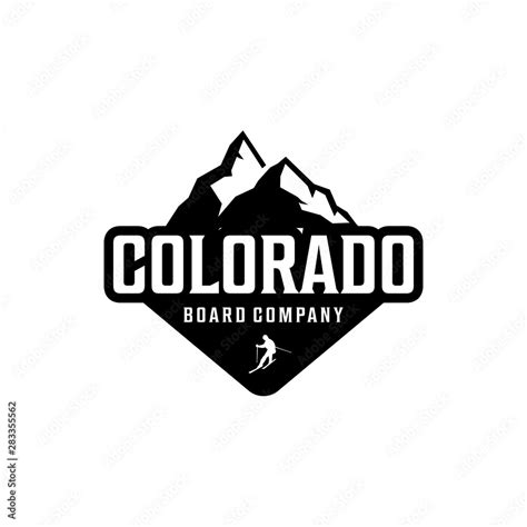 illustration silhouette of a high Colorado mountain with a man skiing logo design Stock Vector ...