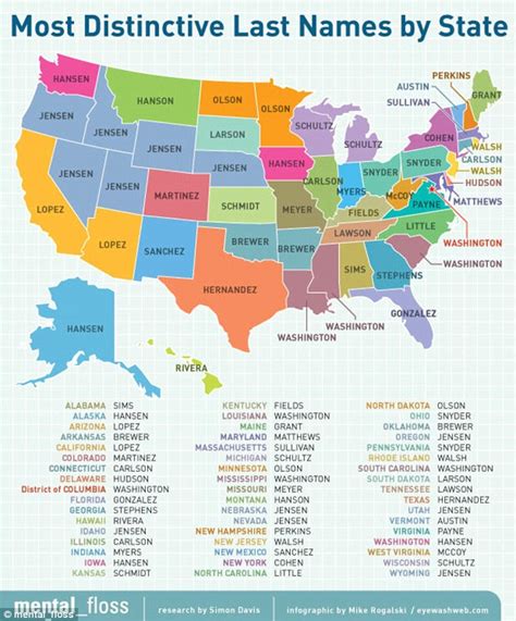 Map reveals most distinctive surnames from each state (with no Smith or ...