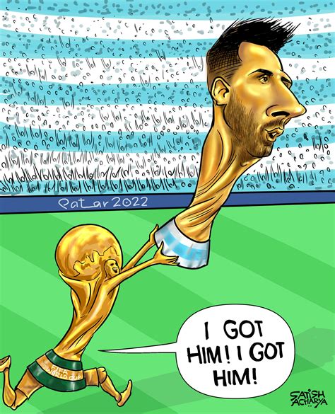 Messi's Argentina lifts FIFA World Cup 2022. | CartoonistSatish.Com