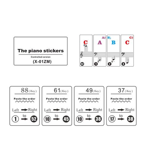 New Music Keyboard Stickers & Piano Stickers 61 KEY SET Removable White Laminated Stickers ...