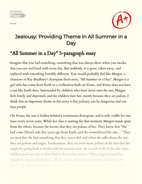 Jealousy: Providing Theme in "All Summer in a Day": [Essay Example ...