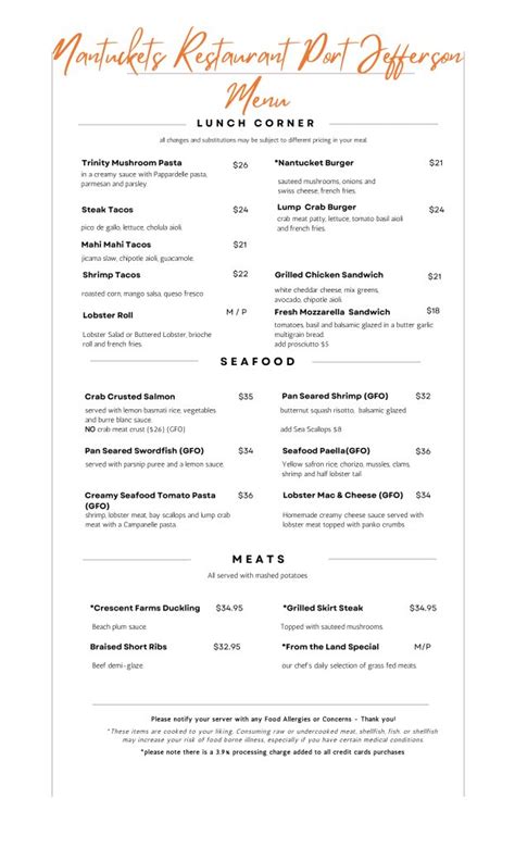 Fall Menu – Nantuckets Port Jefferson Restaurant