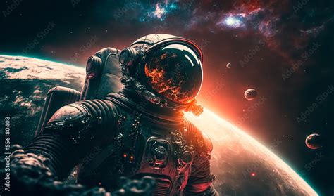 Astronaut in outer space. Astronaut at the Earth orbit. Realistic ...