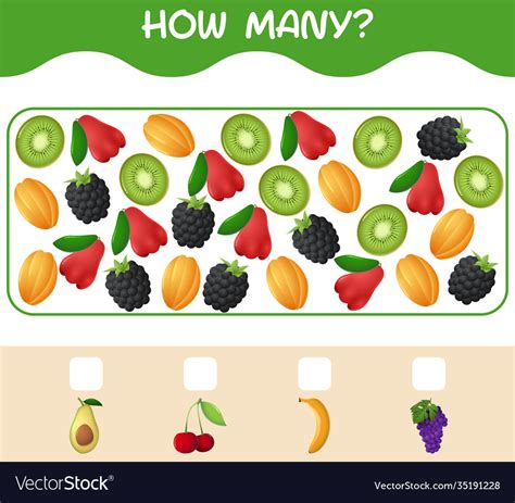 How many cartoon fruits counting game educational Vector Image