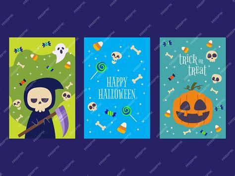 Premium Vector | Hand-drawn funny halloween cards collection