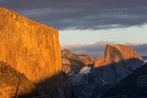 El Capitan and Half Dome in late afternoon winter light, as seen from Turtleback Dome in ...