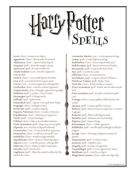 harry potter spells