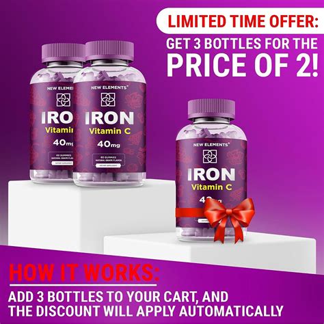 Iron Supplement for Women & Men with Vitamin C Iron Gummies for Adults 40mg Iron and 100mg ...