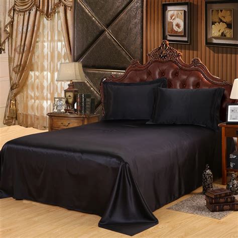 Black Luxury Twin Queen King size 1pcs Silk / satin Sheets Bed Sheet ...