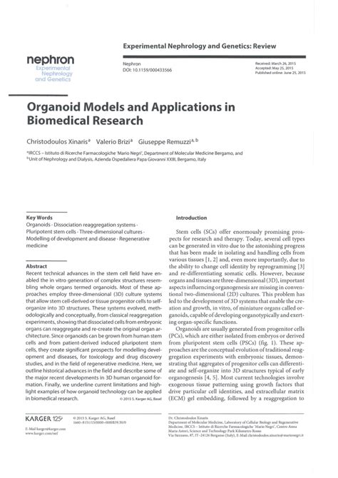 (PDF) Organoid Models and Applications in Biomedical Research