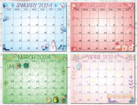 12 Month Printable Calendar Digital Calendar Printable Calendar Month ...