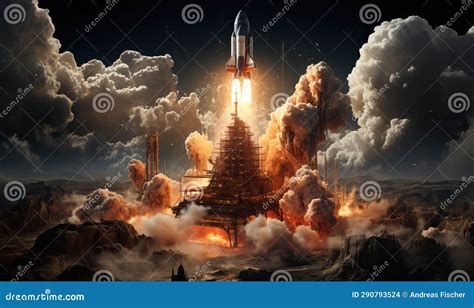 Rocket Launch from the Launch Pad Complex. Stock Illustration - Illustration of model, fantasy ...