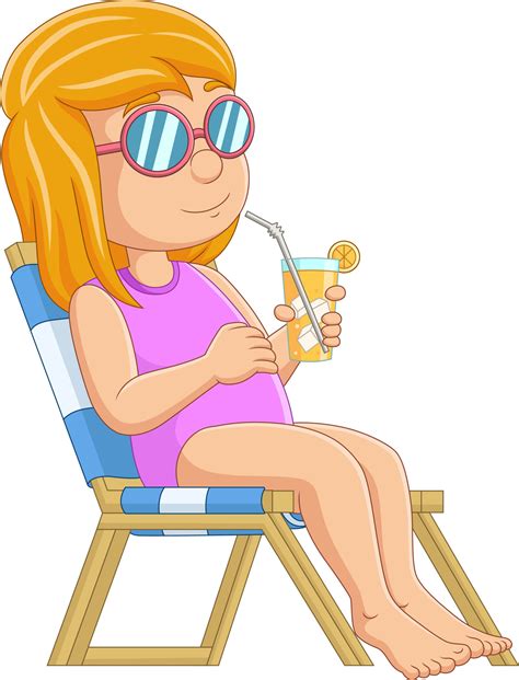 Cartoon little girl relaxing with cocktails on beach chair 15219980 Vector Art at Vecteezy