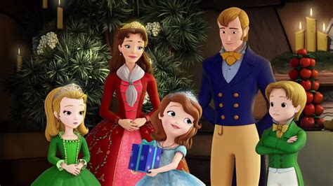 an animated family standing in front of a christmas tree