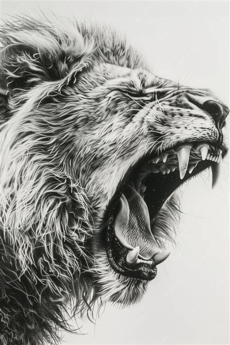 Premium Photo | Roaring Lion in Black and White