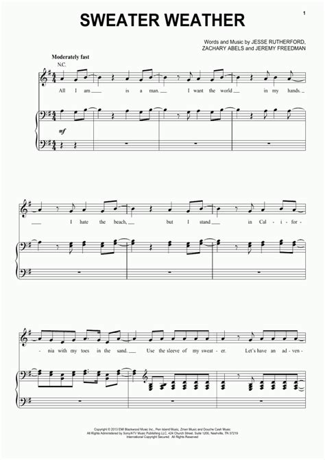 Sweater Weather Piano Sheet Music | OnlinePianist