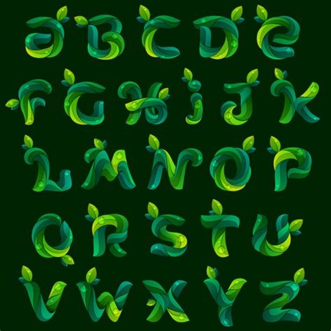 Dark green leaves fonts vector free download