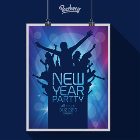 New year party night poster vector free download