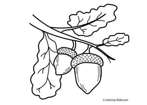 Acorn nature coloring page for kids, printable free | Coloring pages ...