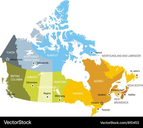 Map provinces and territories canada Royalty Free Vector