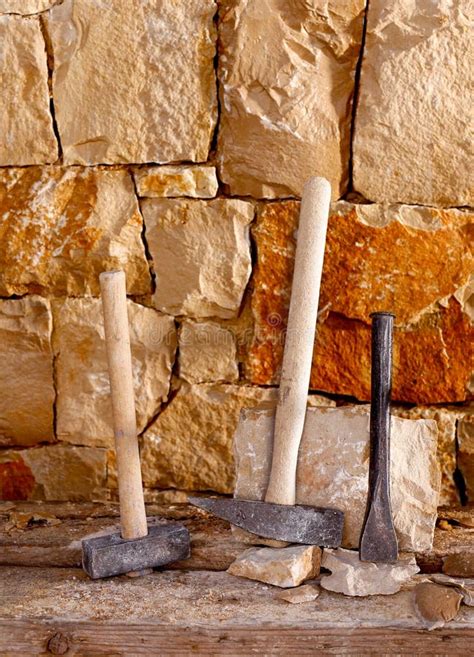 Hammer Tools of Stonecutter Masonry Work Stock Image - Image of ...