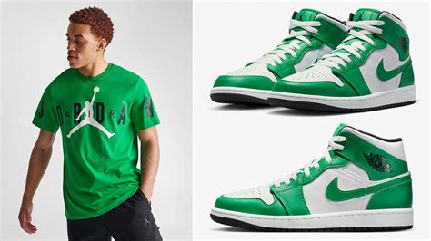 Air Jordan 1 Mid Lucky Green Shirt Match Outfit