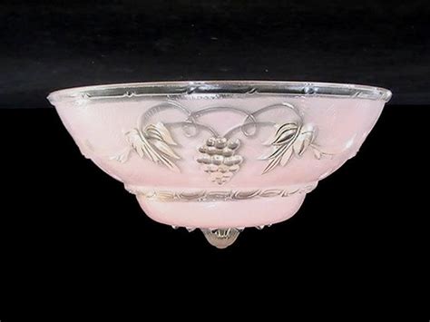 Glass Lamp Shade Pink Grapes Art Deco 1930's 3 Hole Suspended Vintage
