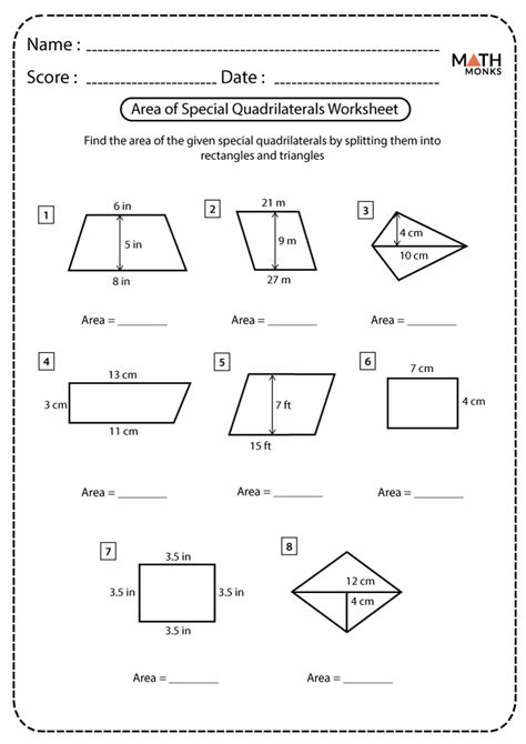 Area Of Quadrilaterals Worksheets