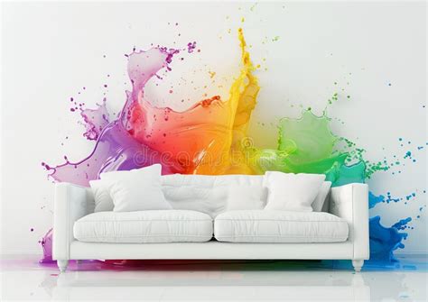 Modern Sofa with Colorful Splash on the White Background. 3d Rendering ...