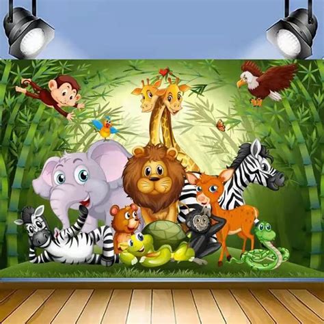 Wild Animals Safari Party Photography Backdrop Cartoon Forest Jungle ...