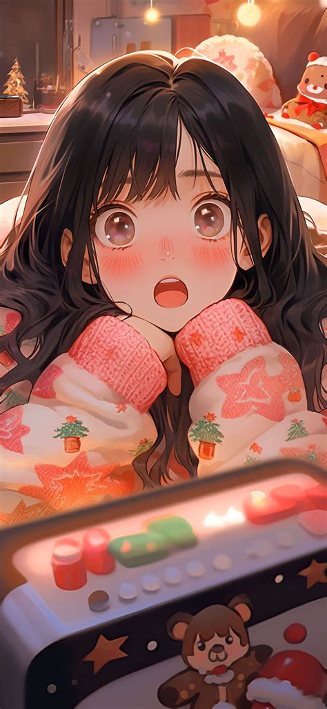 Surprised Anime Girl in Winter Sweater Wallpapers - Cozy Wallpaper