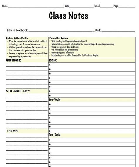 Note Taking Template Middle & HighSchool by TutorTimeWesPines ... | Class notes, Cornell notes ...