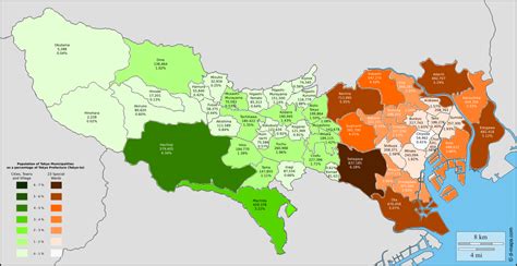 Population of Tokyo Municipalities as a % of Tokyo... - Maps on the Web