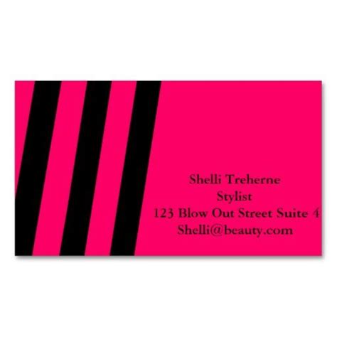 a business card with black and pink stripes