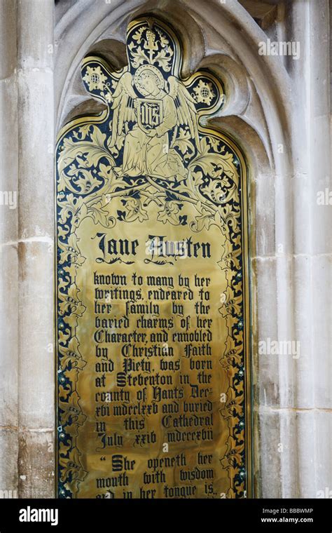 Jane Austen grave memorial near her grave in Winchester cathedral Stock ...