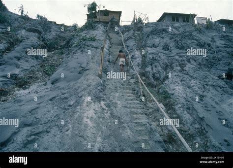 Villages covered in ash after the eruption of Mount Pinatubo Caldera, Olongapo, Philippines ...