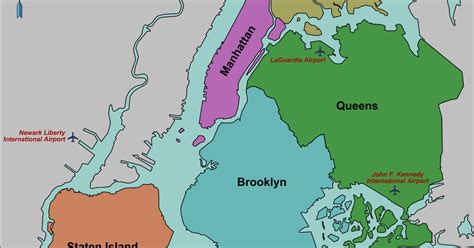 Plan et carte des 5 arrondissements (boroughs) et quartiers de New York