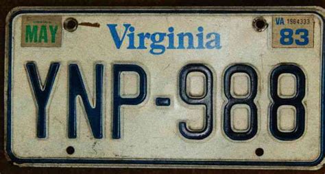 VIRGINIA LICENSE PLATE 1983 STICKER