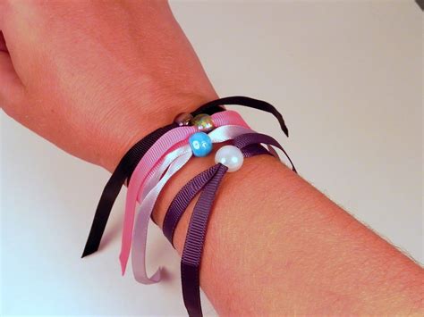 ribbon bracelets diy | Slide onto your wrist and pull both ends, letting the ends hang. Ribbon ...