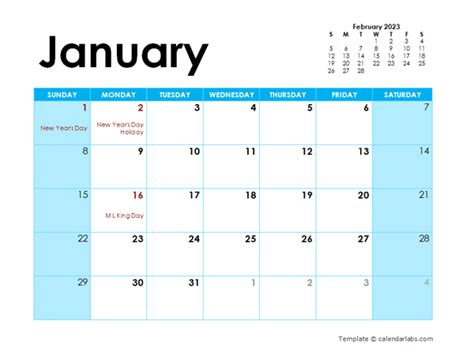 January 2023 Calendar With Holidays - Free Printable Templates