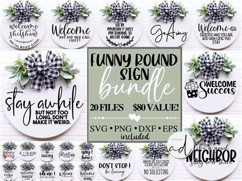 Funny Round Signs SVG Bundle Round SVG Files Door Hanger - Etsy