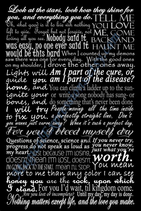 Coldplay Lyrics Song Quotes Art Typography Print Poster 11" by 14 ...