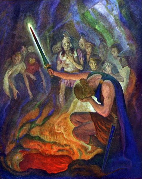 Odysseus in the Land of the Dead. Illustration by N. C. Wyeth from “The ...