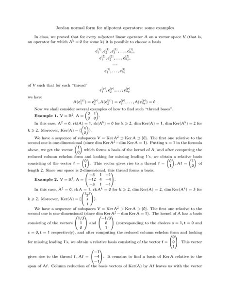 Jordan normal form for nilpotent operators: some examples