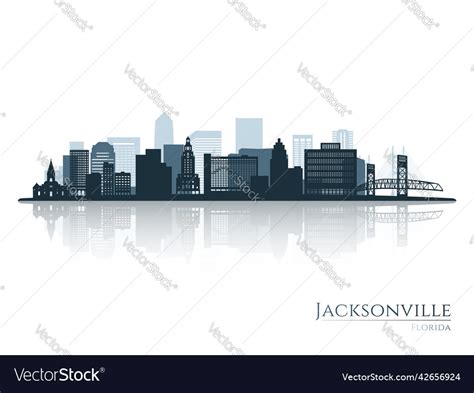 Jacksonville skyline silhouette with reflection Vector Image