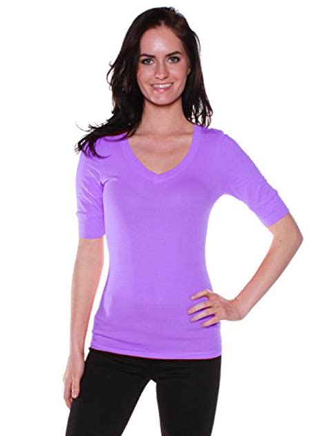 Emmalise - Emmalise Women's Cotton Blend V Neck Tee Shirt Half Sleeves - Junior and Plus Sizes ...