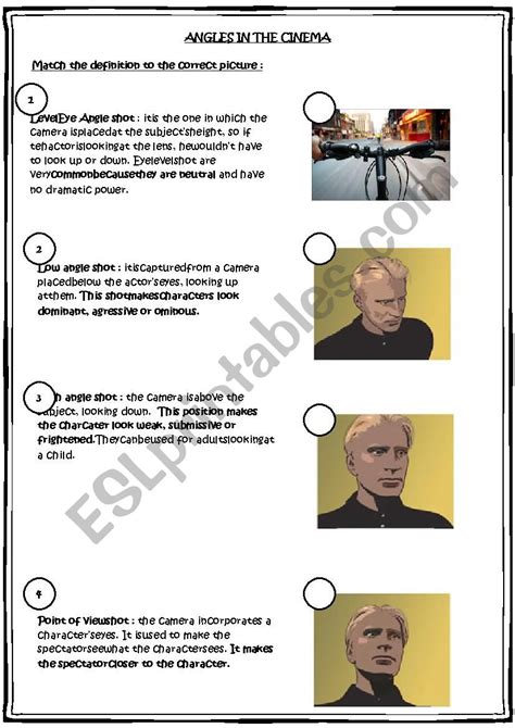 Camera shots and angles - ESL worksheet by blaugrana1037